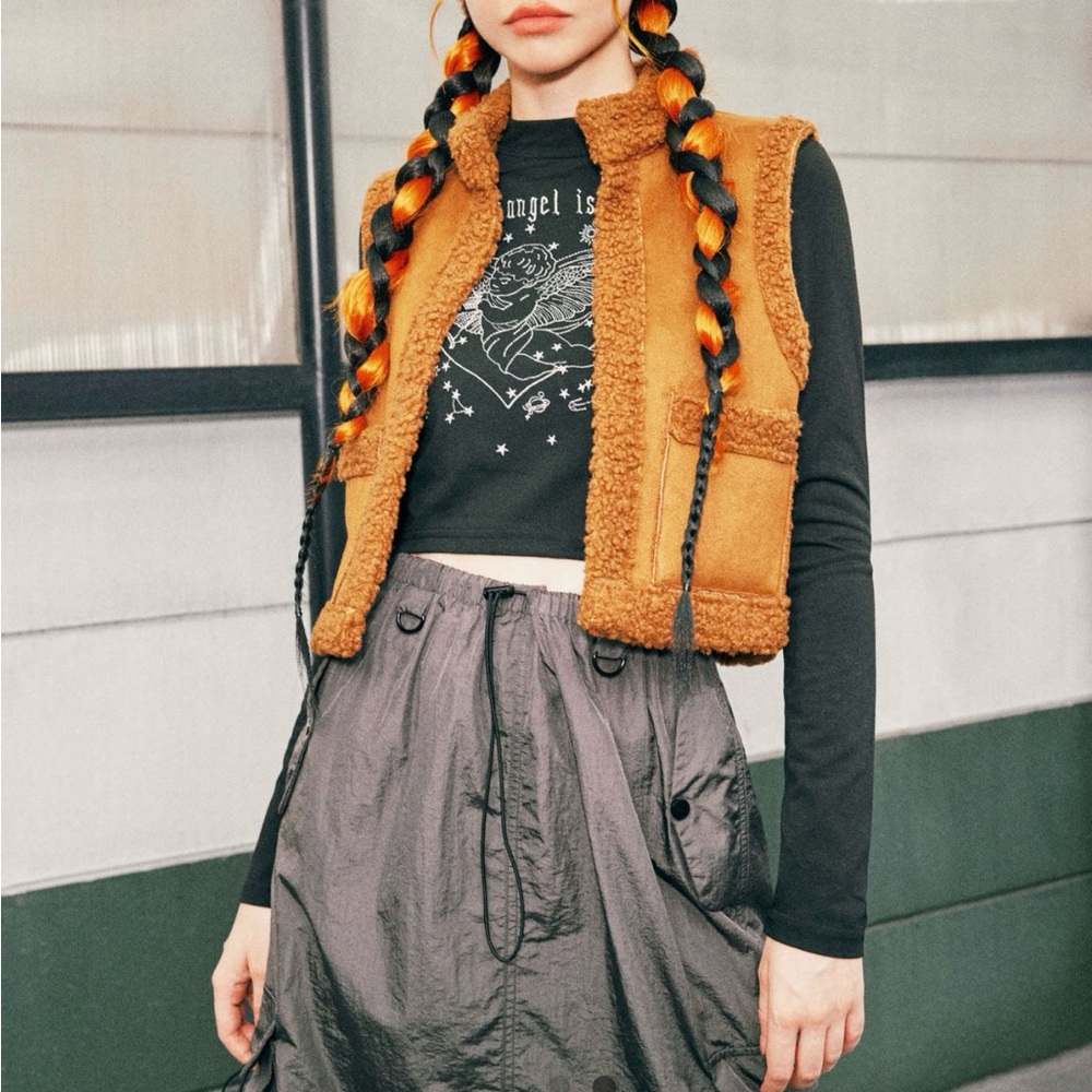 NWT~ Cider Brown Sherpa Vest with Suede Finish